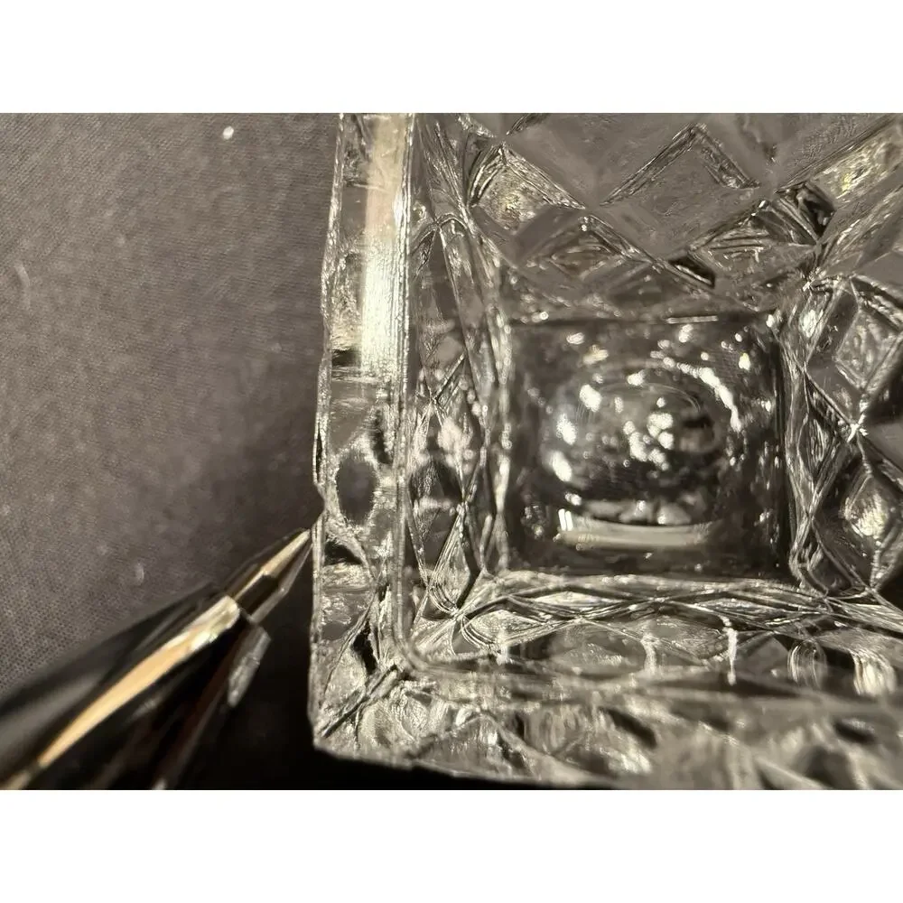 Rare Mini Crystal Clear Glass Cruets & Jam Jar W/ Spoon Set Of 3 Square Vintage